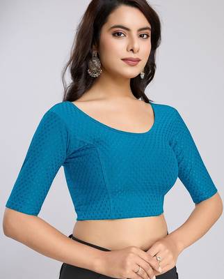 Cotton lycra stretchable comfy round neck half sleeves saree blouse readymade 3