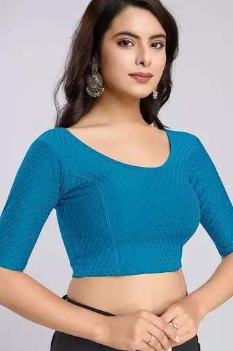 Cotton lycra stretchable comfy round neck half sleeves saree blouse readymade