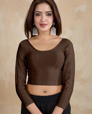 Cotton lycra stretchable comfy round neck elbow sleeves saree blouse readymade 1