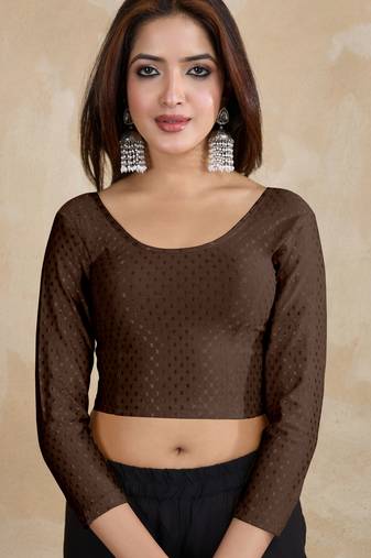 Cotton lycra stretchable comfy round neck elbow sleeves saree blouse readymade