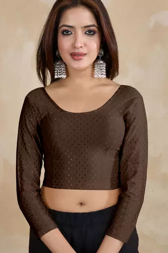 Cotton lycra stretchable comfy round neck elbow sleeves saree blouse readymade