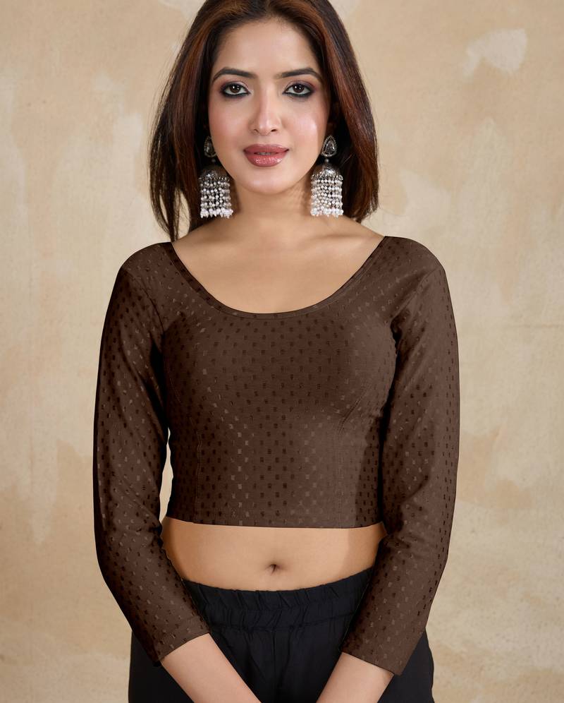 Cotton lycra stretchable comfy round neck elbow sleeves saree blouse readymade