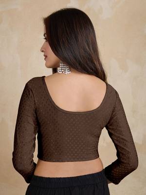 Cotton lycra stretchable comfy round neck elbow sleeves saree blouse readymade 2