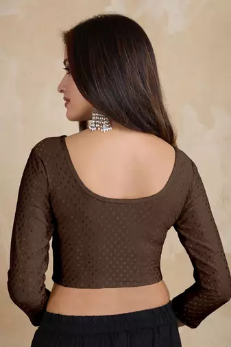 Cotton lycra stretchable comfy round neck elbow sleeves saree blouse readymade