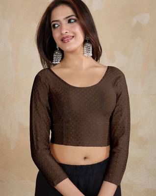 Cotton lycra stretchable comfy round neck elbow sleeves saree blouse readymade 3