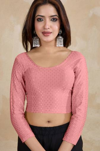 Cotton lycra stretchable comfy round neck elbow sleeves saree blouse readymade