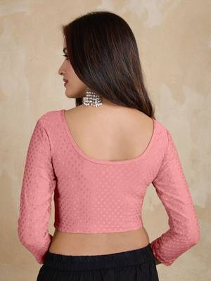 Cotton lycra stretchable comfy round neck elbow sleeves saree blouse readymade 2