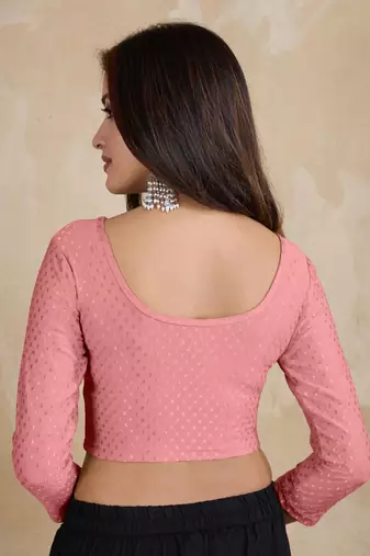 Cotton lycra stretchable comfy round neck elbow sleeves saree blouse readymade