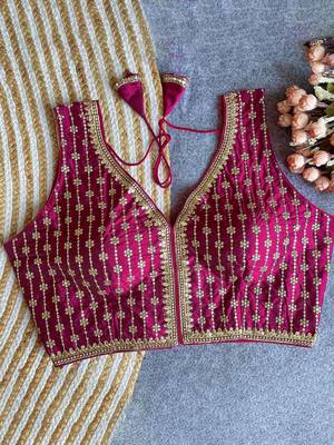 Women's wine dhupion silk embroidery sequence work blouse choli stylish saree blouse 1