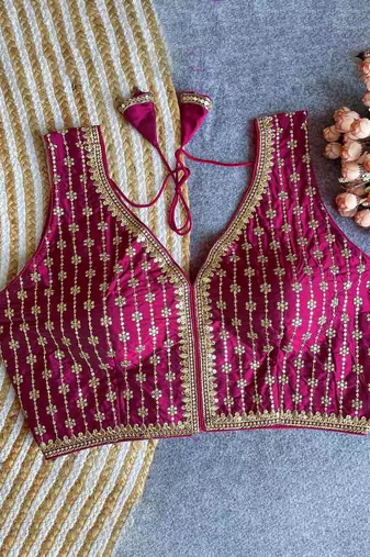 Women's wine dhupion silk embroidery sequence work blouse choli stylish saree blouse