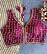 Women's wine dhupion silk embroidery sequence work blouse choli stylish saree blouse