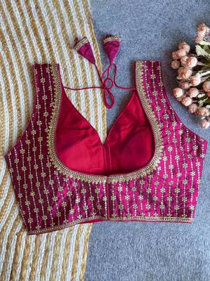 Women's wine dhupion silk embroidery sequence work blouse choli stylish saree blouse 2
