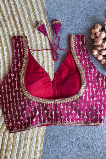 Women's wine dhupion silk embroidery sequence work blouse choli stylish saree blouse