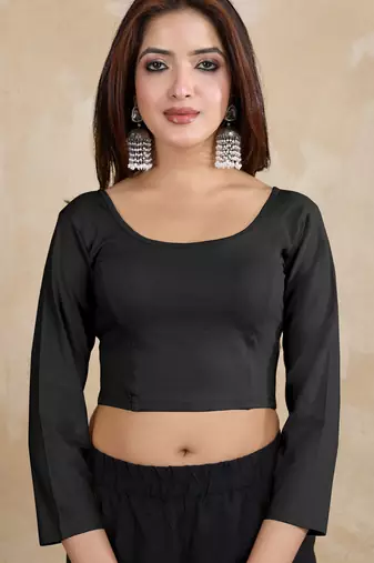 Pure cotton elastane stretchable elbow sleeve readymade blouse