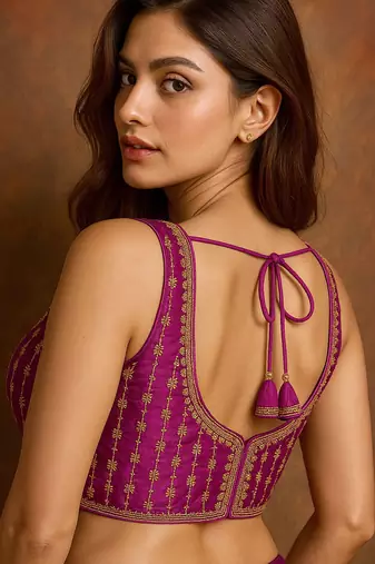 Women's wine dhupion silk embroidery sequence work blouse choli stylish saree blouse