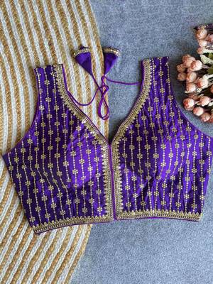 Women's violet dhupion silk embroidery sequence work blouse choli stylish saree blouse 1