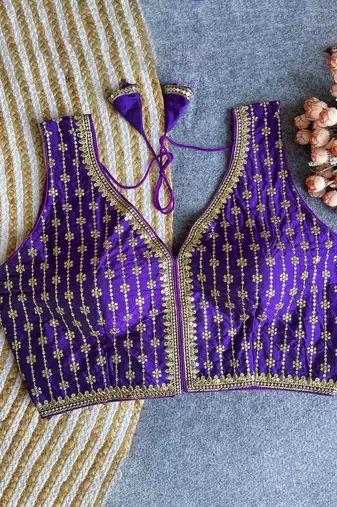 Women's violet dhupion silk embroidery sequence work blouse choli stylish saree blouse