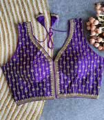 Women's violet dhupion silk embroidery sequence work blouse choli stylish saree blouse