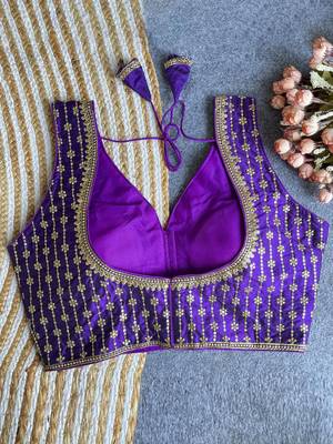Women's violet dhupion silk embroidery sequence work blouse choli stylish saree blouse 2