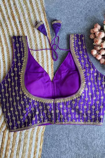 Women's violet dhupion silk embroidery sequence work blouse choli stylish saree blouse
