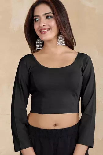 Pure cotton elastane stretchable elbow sleeve readymade blouse