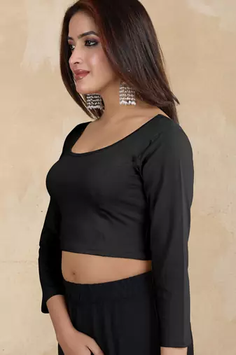 Pure cotton elastane stretchable elbow sleeve readymade blouse