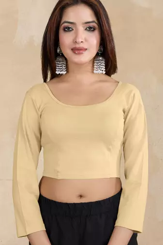 Pure cotton elastane stretchable elbow sleeve readymade blouse