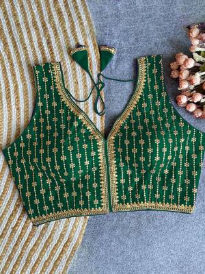Women's darkgreen dhupion silk embroidery sequence work blouse choli stylish saree blouse 3