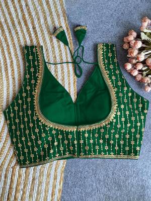 Women's darkgreen dhupion silk embroidery sequence work blouse choli stylish saree blouse 4