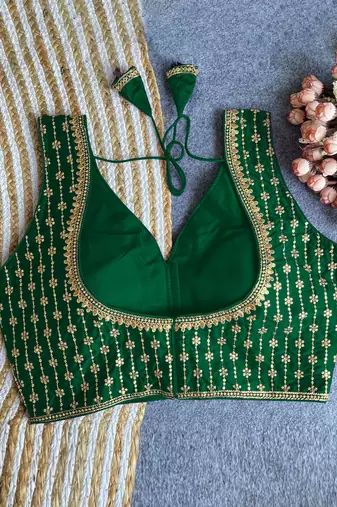 Women's darkgreen dhupion silk embroidery sequence work blouse choli stylish saree blouse