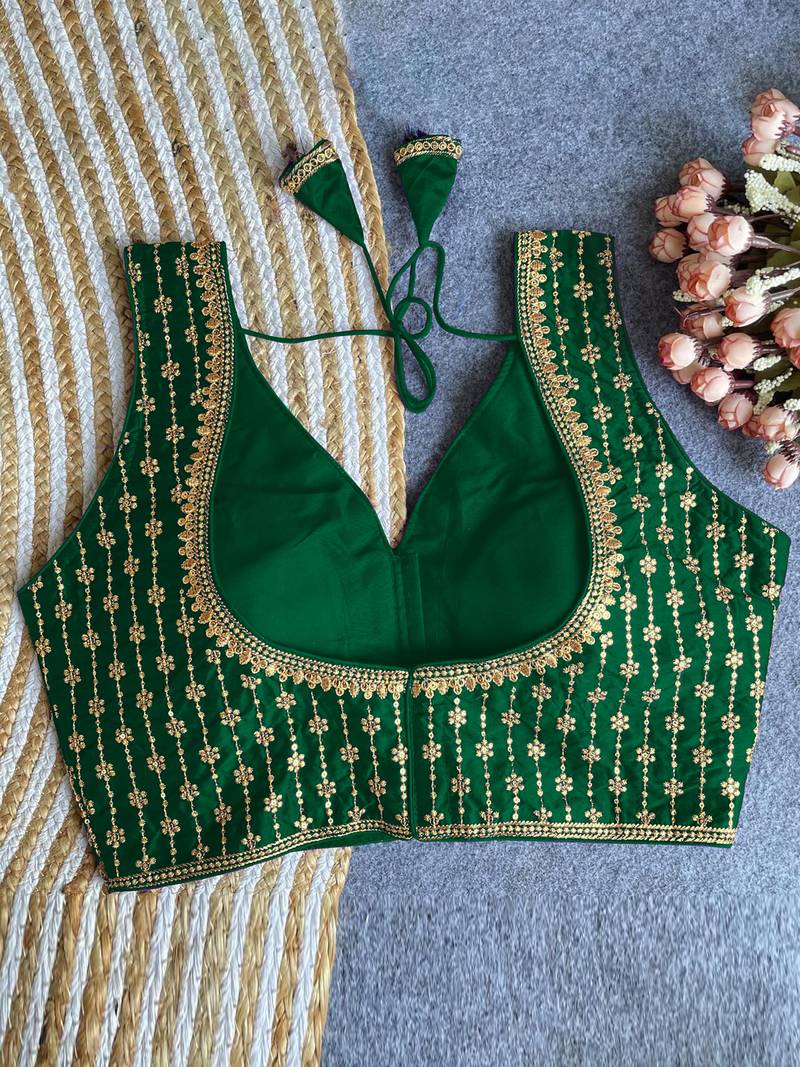 Women's darkgreen dhupion silk embroidery sequence work blouse choli stylish saree blouse