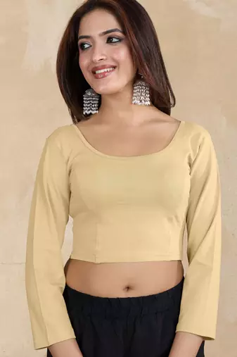 Pure cotton elastane stretchable elbow sleeve readymade blouse