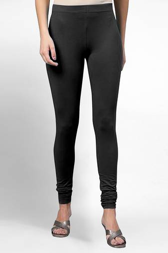 Black super combed cotton elastane stretch churidar length leggings & ultrasoft waistband