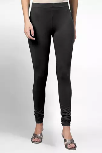 Black super combed cotton elastane stretch churidar length leggings & ultrasoft waistband