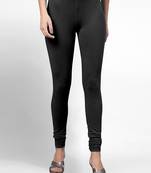 Black super combed cotton elastane stretch churidar length leggings & ultrasoft waistband