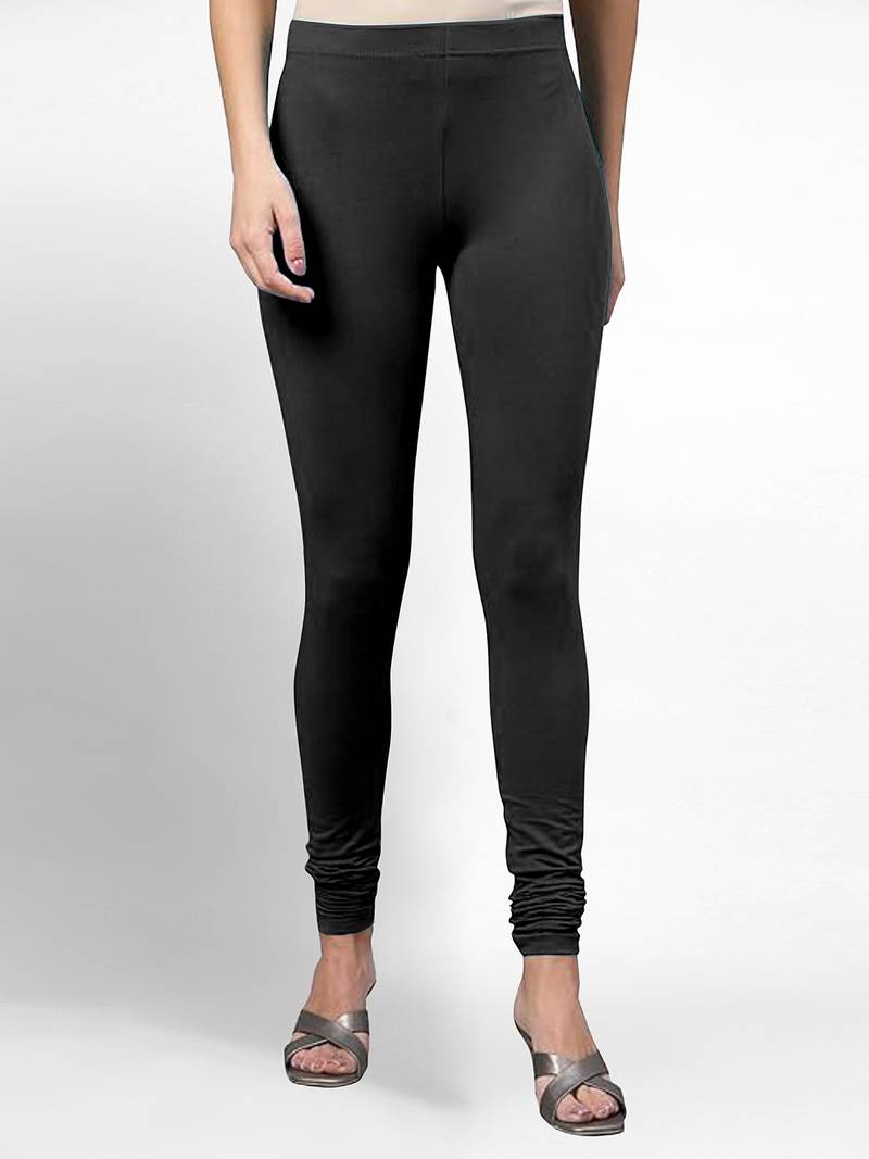 Black super combed cotton elastane stretch churidar length leggings & ultrasoft waistband