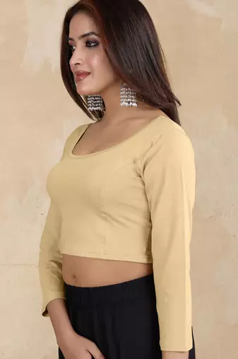 Pure cotton elastane stretchable elbow sleeve readymade blouse