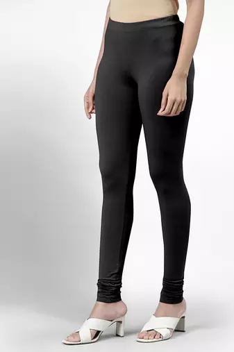 Black super combed cotton elastane stretch churidar length leggings & ultrasoft waistband