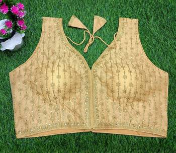 Women's gold dhupion silk embroidery sequence work blouse choli stylish saree blouse 3