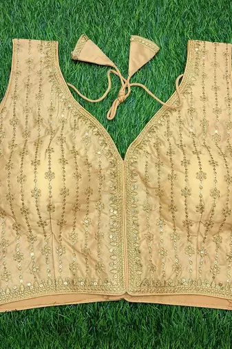 Women's gold dhupion silk embroidery sequence work blouse choli stylish saree blouse