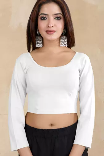 Pure cotton elastane stretchable elbow sleeve readymade blouse