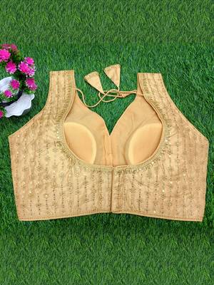 Women's gold dhupion silk embroidery sequence work blouse choli stylish saree blouse 4
