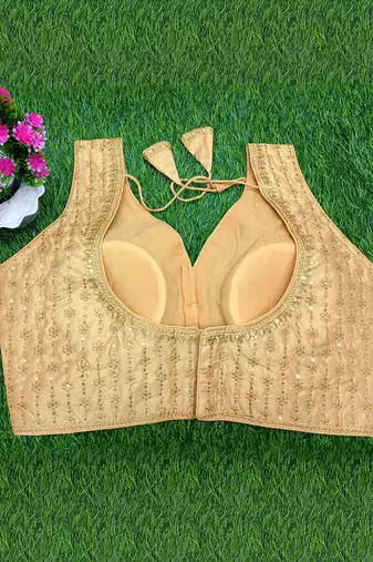 Women's gold dhupion silk embroidery sequence work blouse choli stylish saree blouse
