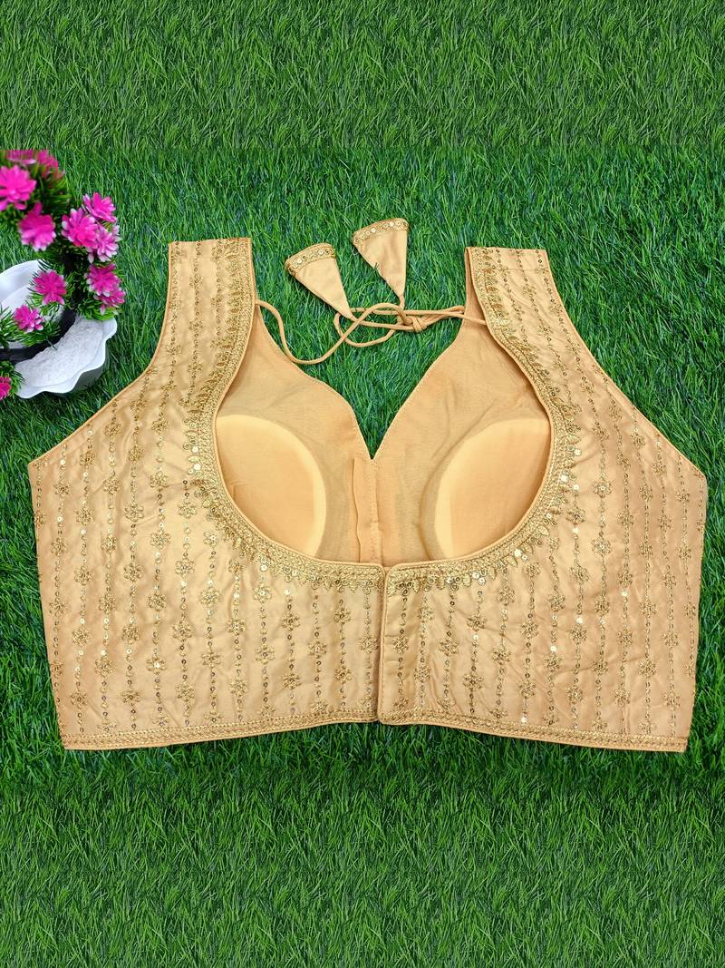 Women's gold dhupion silk embroidery sequence work blouse choli stylish saree blouse