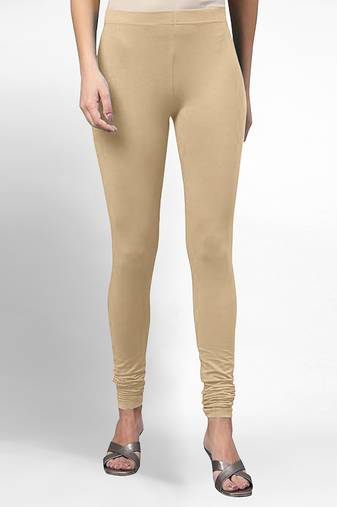 Beige super combed cotton elastane stretch churidar length leggings & ultrasoft waistband