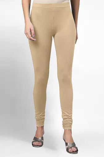 Beige super combed cotton elastane stretch churidar length leggings & ultrasoft waistband