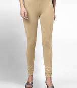 Beige super combed cotton elastane stretch churidar length leggings & ultrasoft waistband