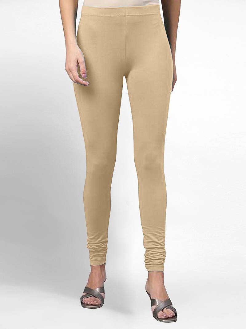 Beige super combed cotton elastane stretch churidar length leggings & ultrasoft waistband