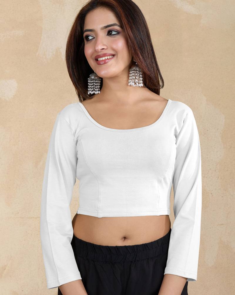 Pure cotton elastane stretchable elbow sleeve readymade blouse
