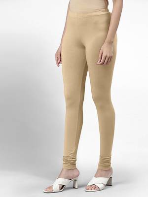 Beige super combed cotton elastane stretch churidar length leggings & ultrasoft waistband 2